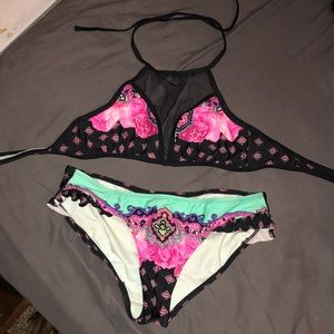 Black, Pink, and Teal Bikini